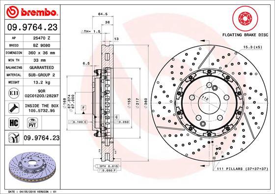 Brembo 09.9764.23 - Əyləc Diski furqanavto.az