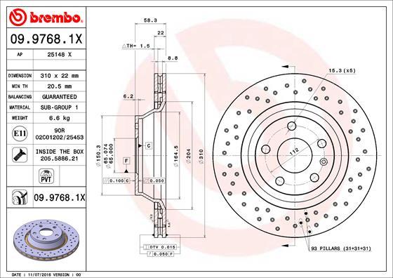 Brembo 09.9768.1X - Əyləc Diski furqanavto.az