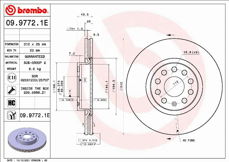 Brembo 09.9772.1E - Əyləc Diski furqanavto.az