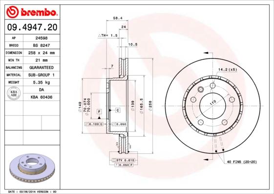 Brembo 09.4947.20 - Əyləc Diski furqanavto.az