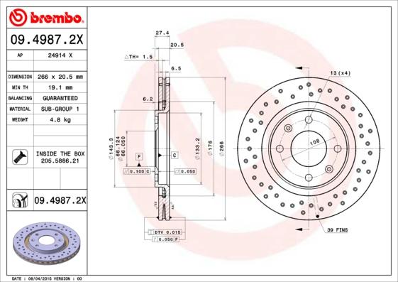 Brembo 09.4987.2X - Əyləc Diski furqanavto.az