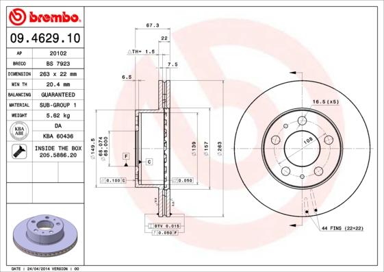 Brembo 09.4629.10 - Əyləc Diski furqanavto.az