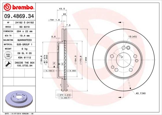 Brembo 09.4869.34 - Əyləc Diski furqanavto.az