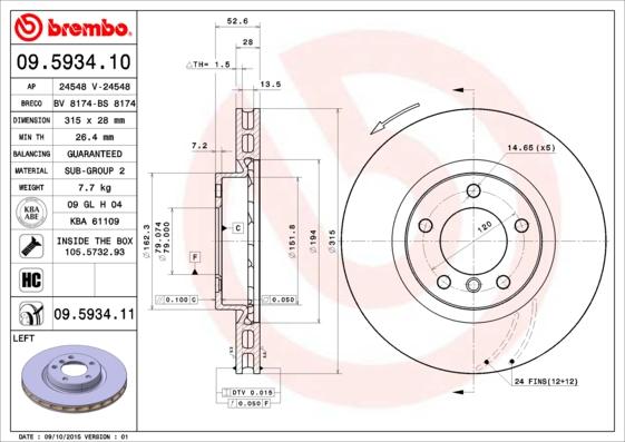 Brembo 09.5934.10 - Əyləc Diski furqanavto.az