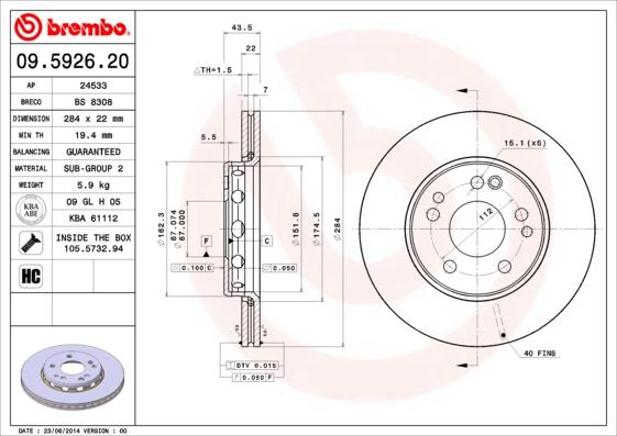 Brembo 09.5926.20 - Əyləc Diski furqanavto.az