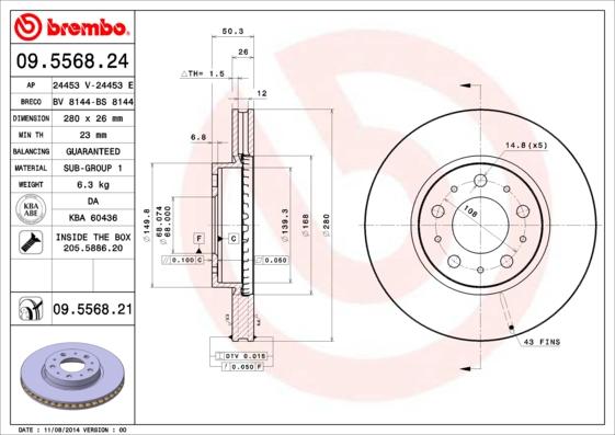 Brembo 09.5568.21 - Əyləc Diski furqanavto.az