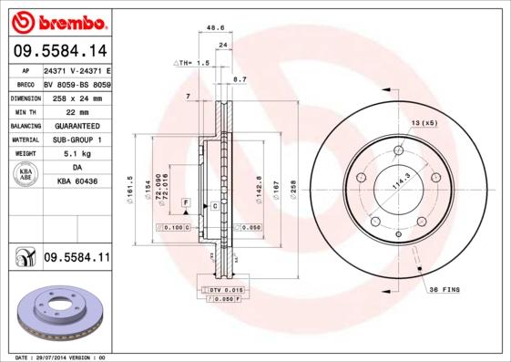 Brembo 09.5584.14 - Əyləc Diski furqanavto.az