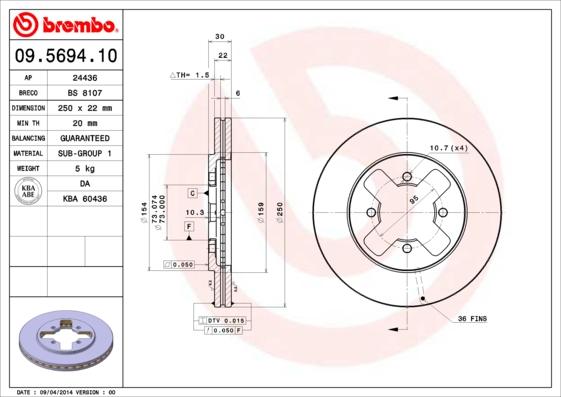 Brembo 09.5694.10 - Əyləc Diski furqanavto.az