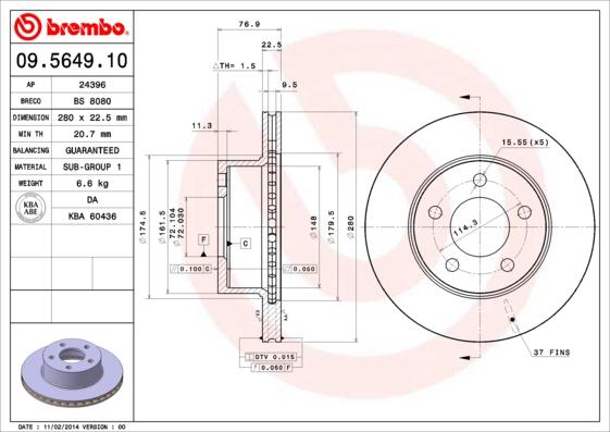 Brembo 09.5649.10 - Əyləc Diski furqanavto.az