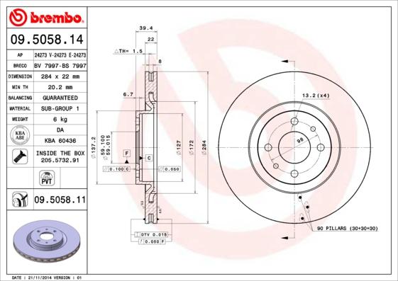 Brembo 09.5058.11 - Əyləc Diski furqanavto.az