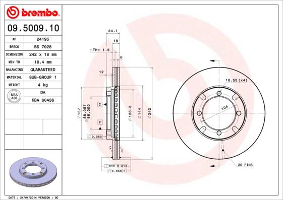 Brembo 09.5009.10 - Əyləc Diski furqanavto.az