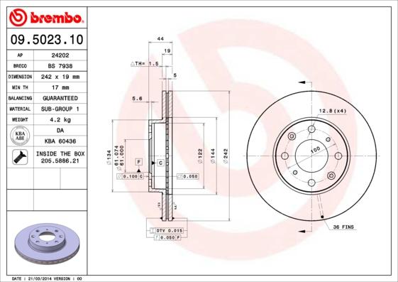 Brembo 09.5023.10 - Əyləc Diski furqanavto.az