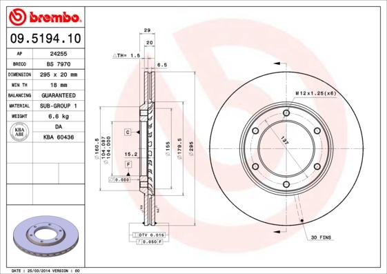 Brembo 09.5194.10 - Əyləc Diski furqanavto.az