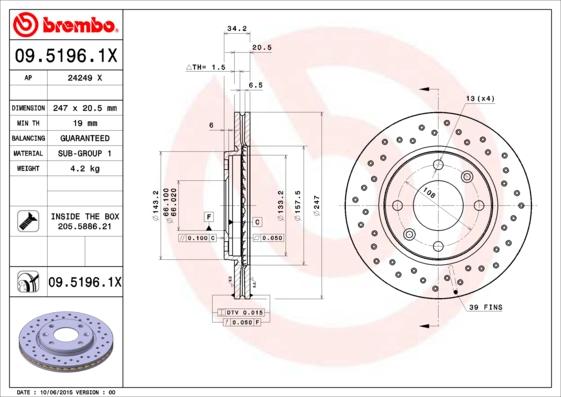 Brembo 09.5196.1X - Əyləc Diski furqanavto.az