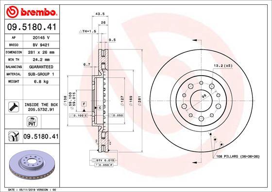 Brembo 09.5180.41 - Əyləc Diski furqanavto.az