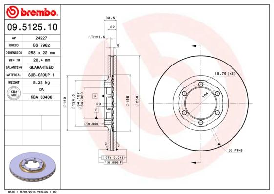 Brembo 09.5125.10 - Əyləc Diski furqanavto.az