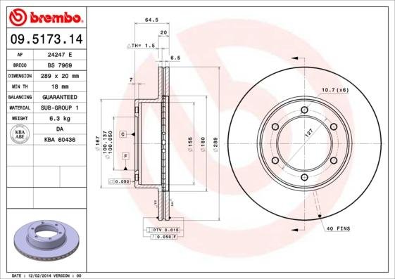 Brembo 09.5173.14 - Əyləc Diski furqanavto.az