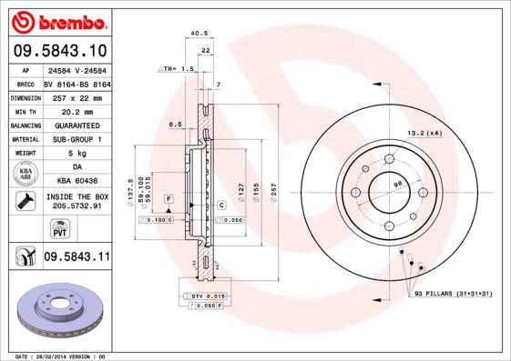 Brembo 09.5843.10 - Əyləc Diski furqanavto.az