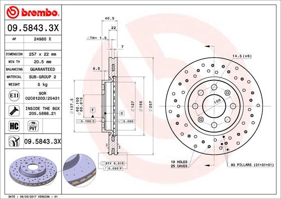 Brembo 09.5843.3X - Əyləc Diski furqanavto.az