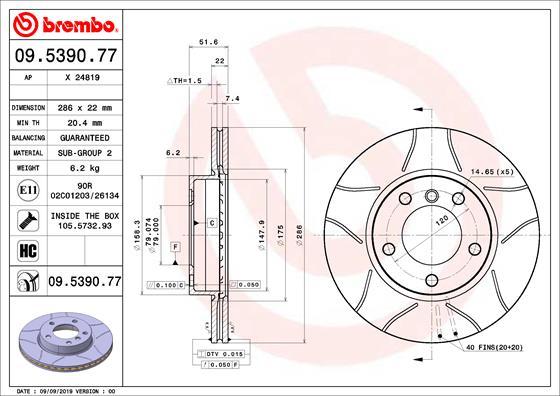 Brembo 09.5390.77 - Əyləc Diski furqanavto.az