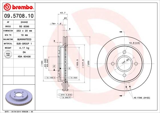 Brembo 09.5708.10 - Əyləc Diski furqanavto.az