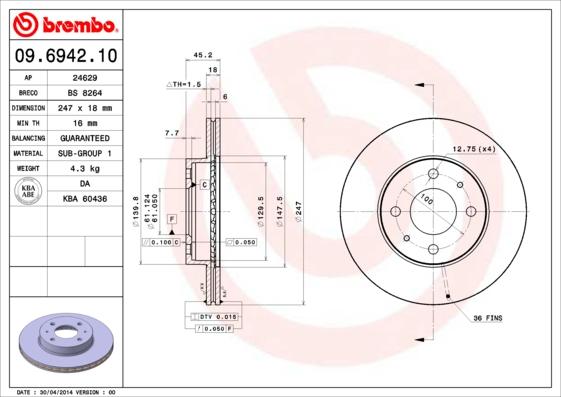 Brembo 09.6942.10 - Əyləc Diski furqanavto.az