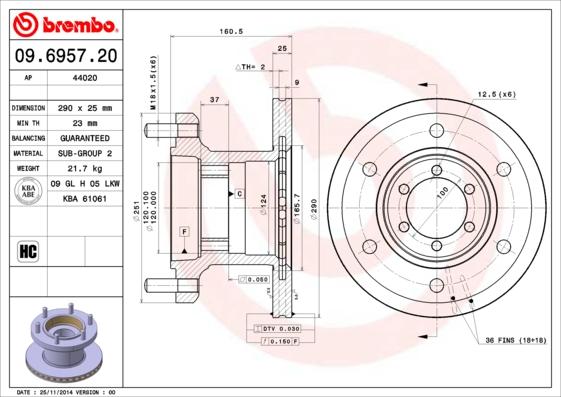 Brembo 09.6957.20 - Əyləc Diski furqanavto.az