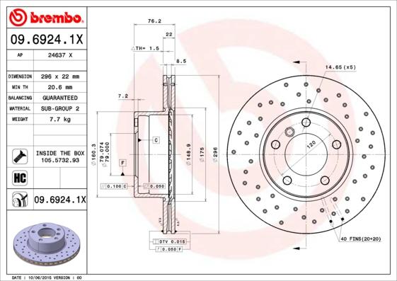 Brembo 09.6924.1X - Əyləc Diski furqanavto.az