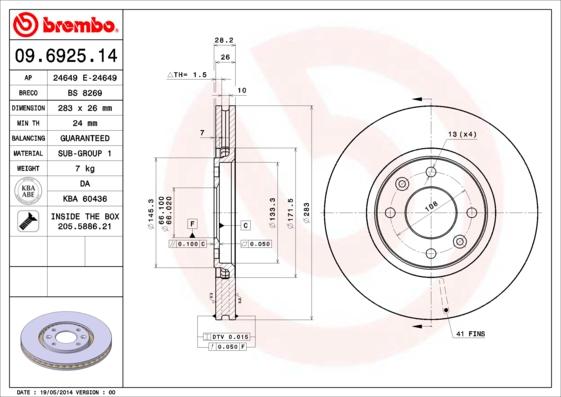 Brembo 09.6925.14 - Əyləc Diski furqanavto.az