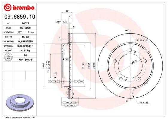 Brembo 09.6859.10 - Əyləc Diski furqanavto.az