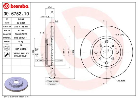 Brembo 09.6752.10 - Əyləc Diski furqanavto.az