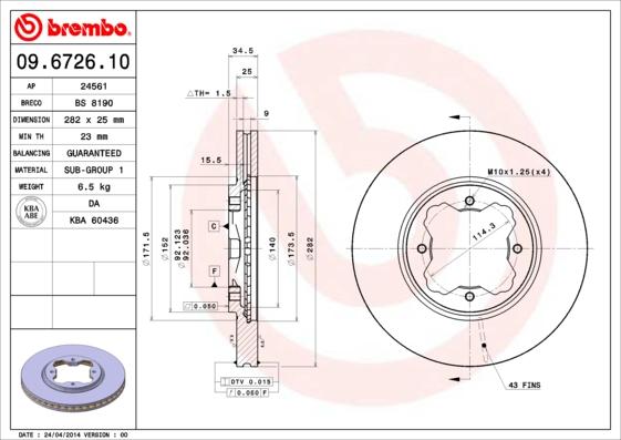 Brembo 09.6726.10 - Əyləc Diski furqanavto.az