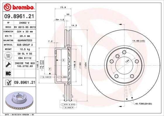 Brembo 09.8961.21 - Əyləc Diski furqanavto.az