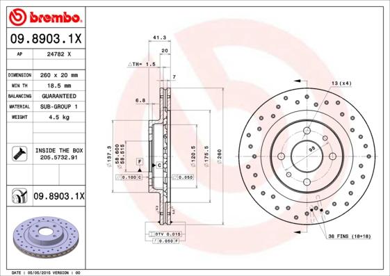 Brembo 09.8903.1X - Əyləc Diski furqanavto.az