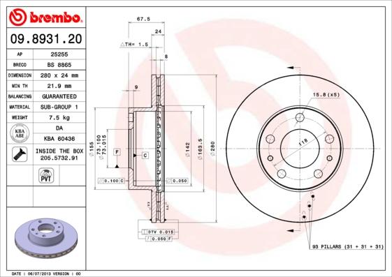 Brembo 09.8931.20 - Əyləc Diski furqanavto.az