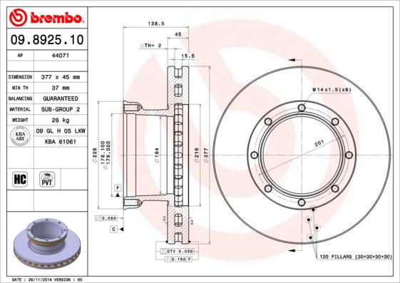 Brembo 09.8925.10 - Əyləc Diski furqanavto.az