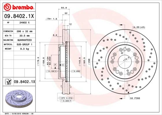 Brembo 09.8402.1X - Əyləc Diski furqanavto.az