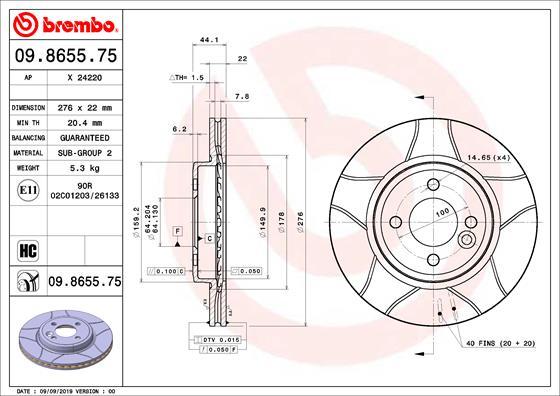 Brembo 09.8655.75 - Əyləc Diski furqanavto.az