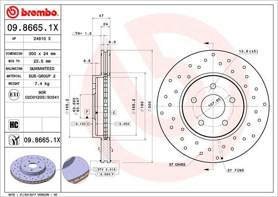 Brembo 09.8665.1X - Əyləc Diski furqanavto.az