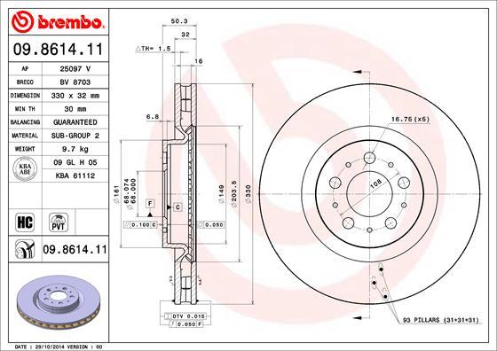 Brembo 09.8614.11 - Əyləc Diski furqanavto.az