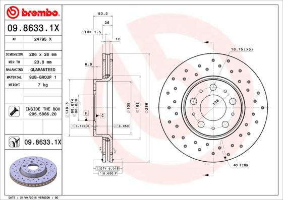 Brembo 09.8633.1X - Əyləc Diski furqanavto.az