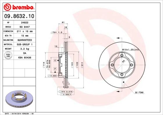 Brembo 09.8632.10 - Əyləc Diski furqanavto.az