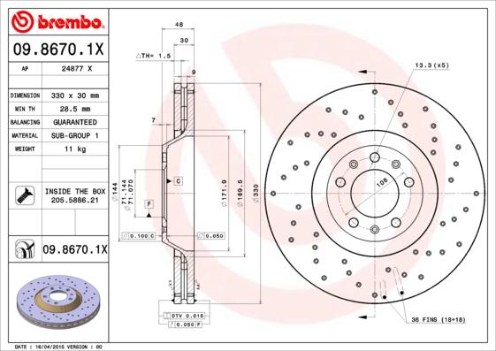 Brembo 09.8670.1X - Əyləc Diski furqanavto.az