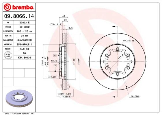 Brembo 09.8066.14 - Əyləc Diski furqanavto.az