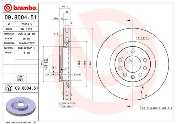 Brembo 09.8004.51 - Əyləc Diski furqanavto.az