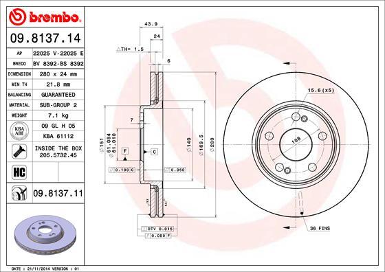 Brembo 09.8137.11 - Əyləc Diski furqanavto.az