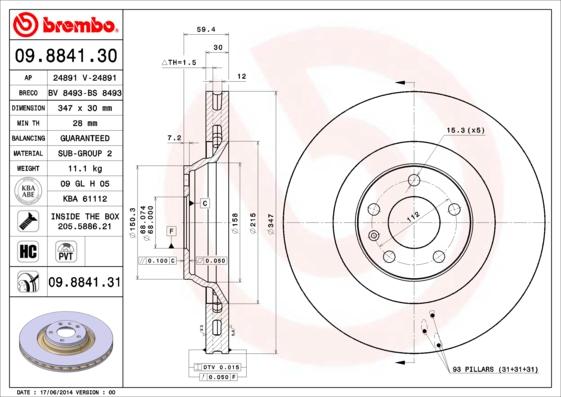 Brembo 09.8841.30 - Əyləc Diski furqanavto.az