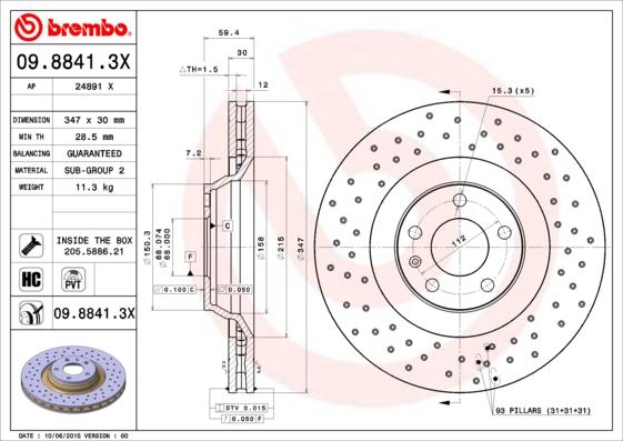 Brembo 09.8841.3X - Əyləc Diski furqanavto.az