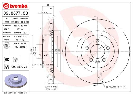 Brembo 09.8877.30 - Əyləc Diski www.furqanavto.az