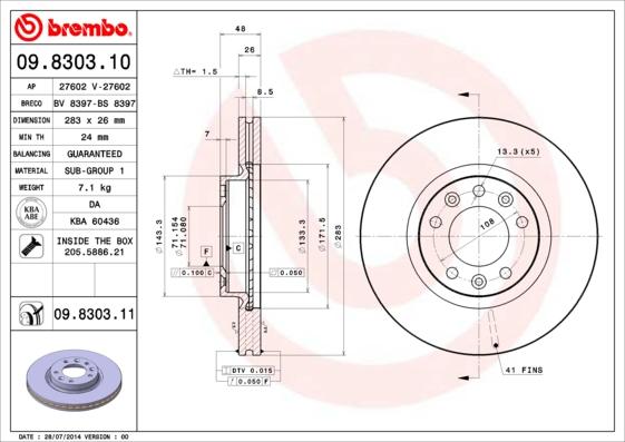 Brembo 09.8303.10 - Əyləc Diski furqanavto.az